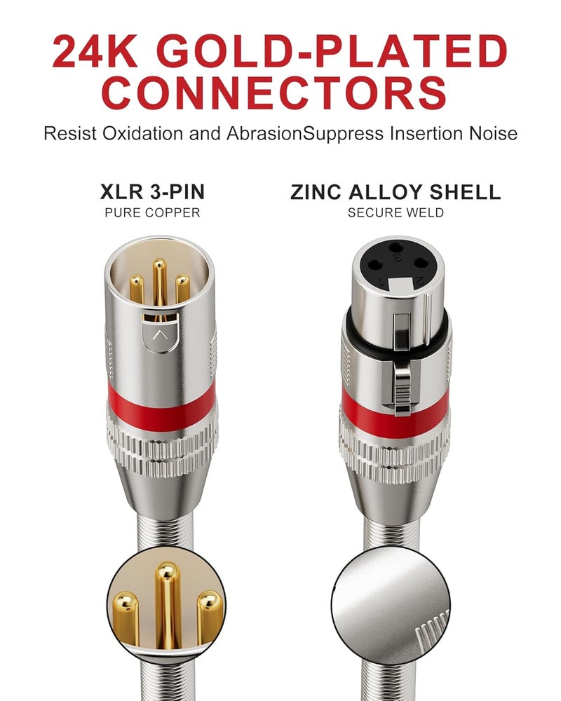 Foboiu XLR Cables 100ft 2 Pack,Long XLR Microphone Cable with Gold-Plated Connectors，Oxygen-Free Copper (OFC) Shielded and Balanced XL R Male to Female Cord for XL R Cable Speaker，Metal Spring SR - Image 3